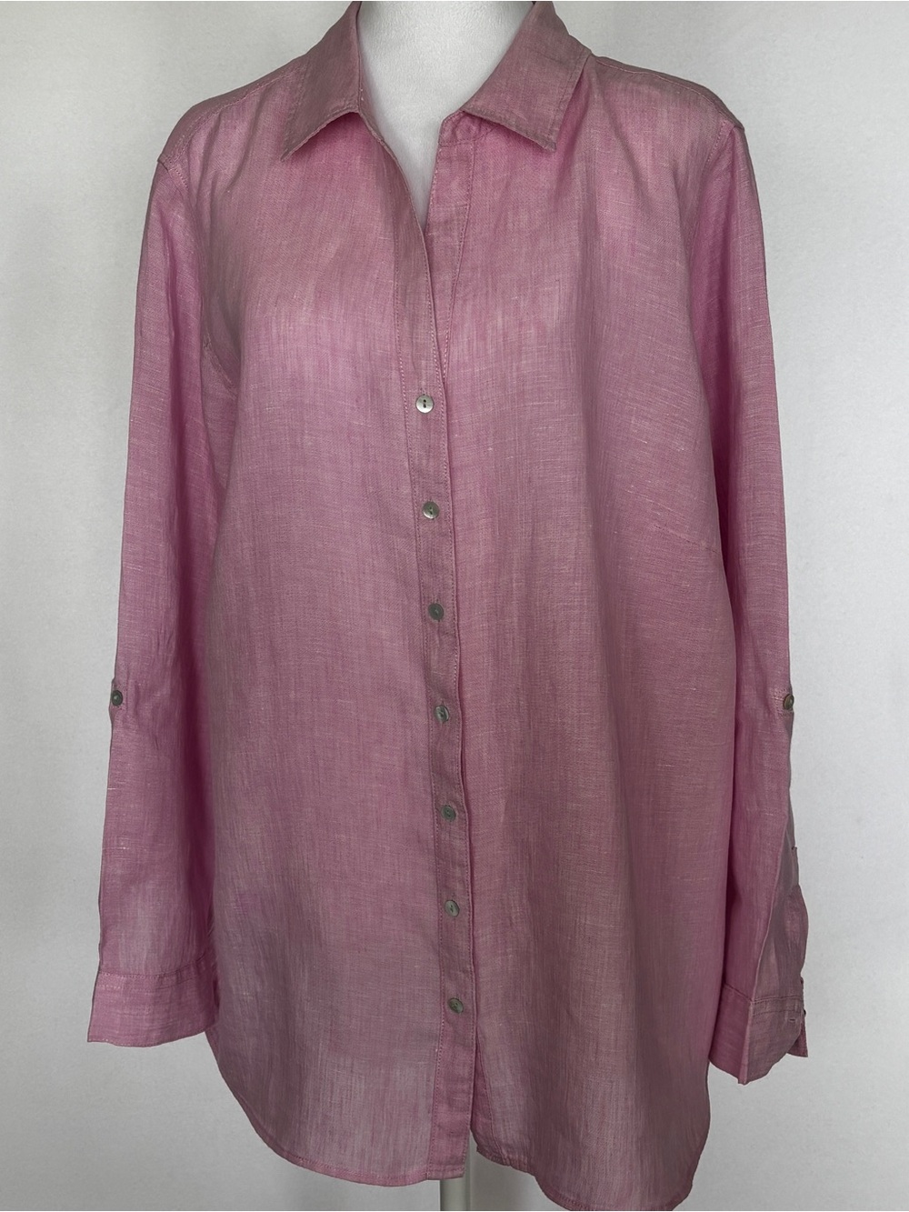 Sigfrid Olsen 2X Pink Linen Button Front Collared Tunic Sophisticated 
Classy